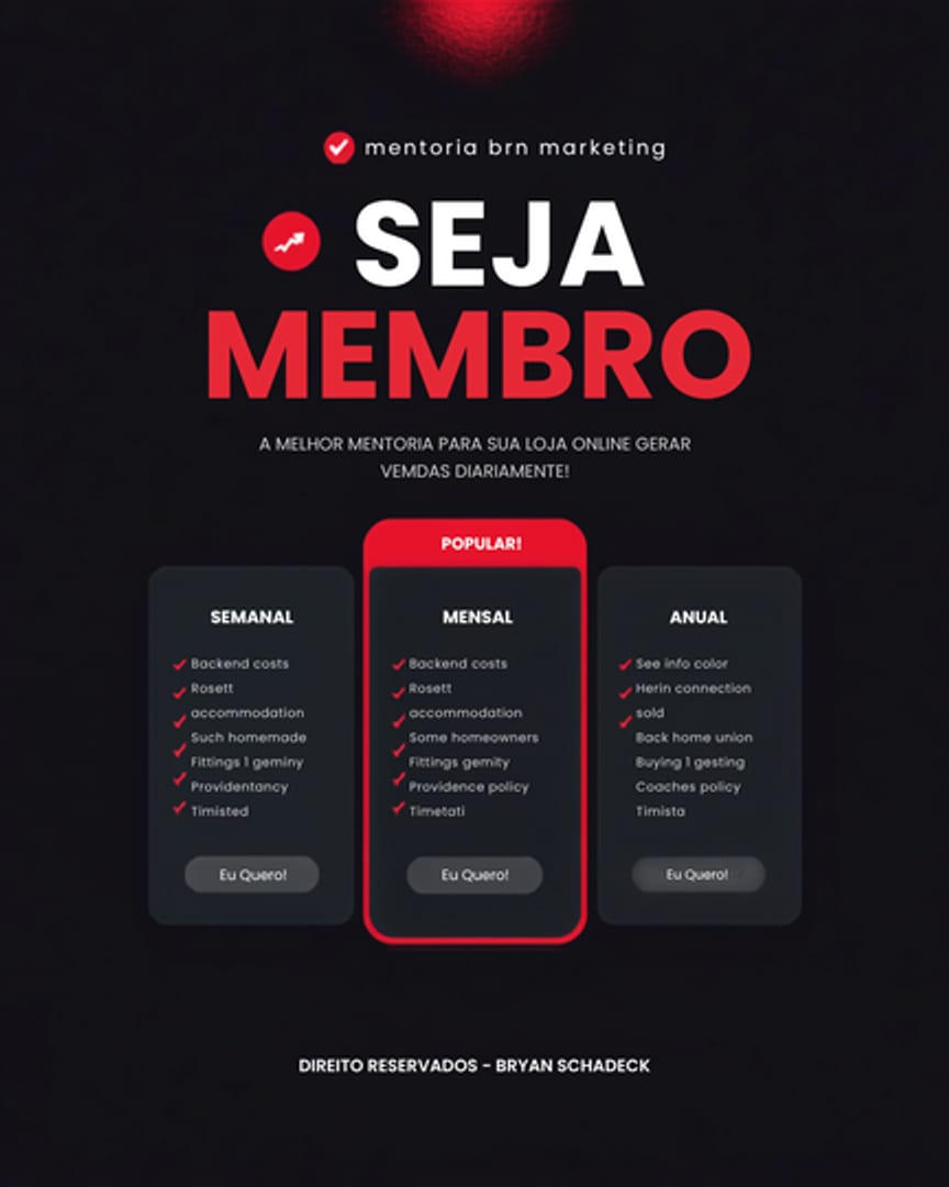 Post de planos de mentoria com tabela de assinaturas